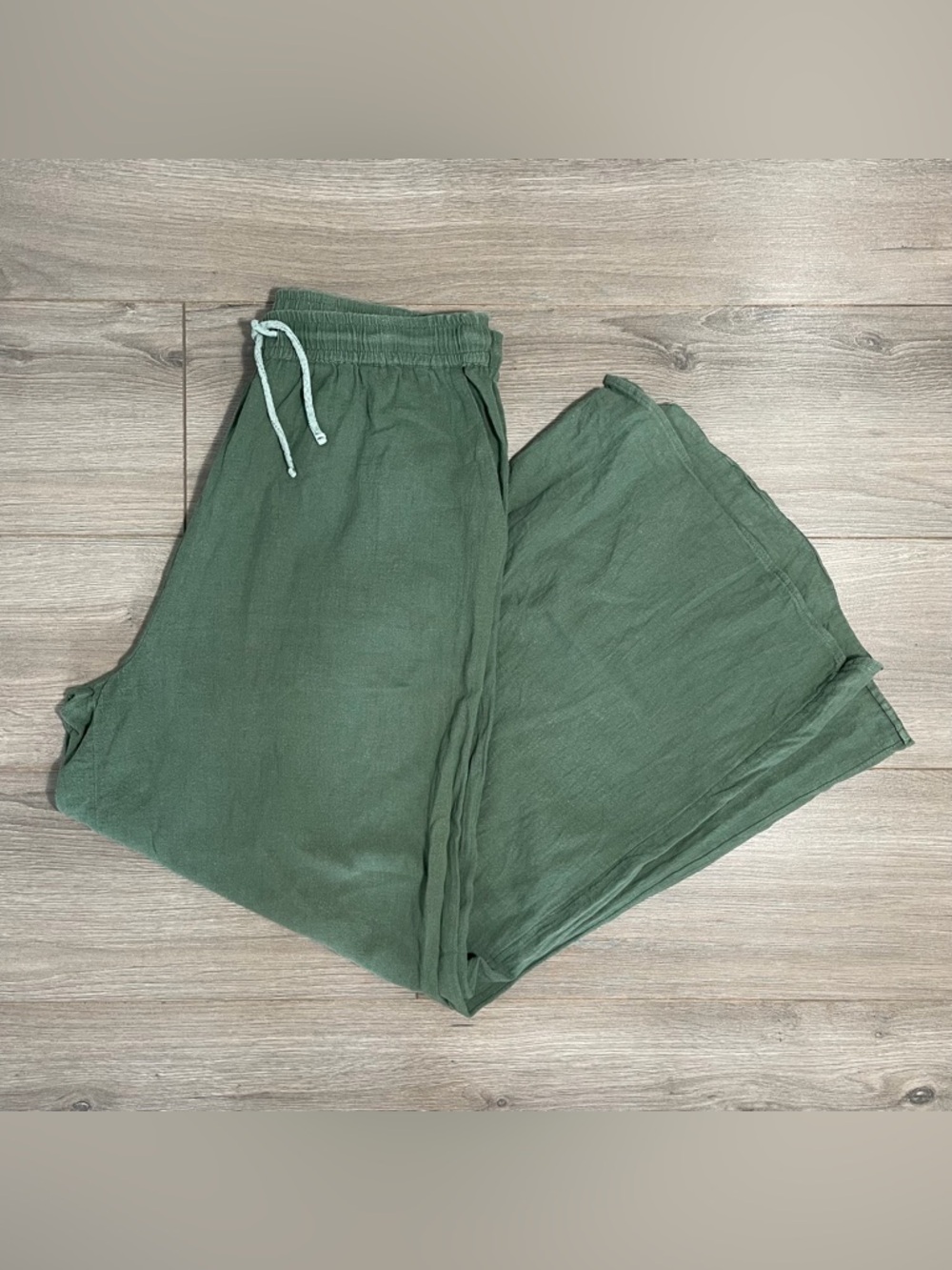 Green extra Wide-Leg Linen Blend Lounge Pants